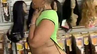 big booty ebony babe shops naked for new wig outdoors