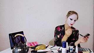 cute blonde slips into sfw geisha cosplay for sexy roleplay makeup fun