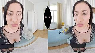 lustreality brunette shoves huge dildo deep in heels stockings vrporn solo voyeur fuck