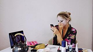 cute blonde slips into sfw geisha cosplay for sexy roleplay makeup fun