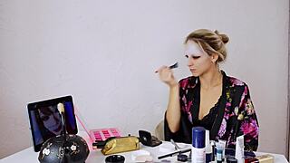 cute blonde slips into sfw geisha cosplay for sexy roleplay makeup fun