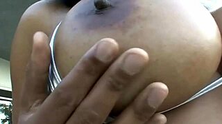 Horny Ebony Babe's Huge Bikini Tits Bounce Wild