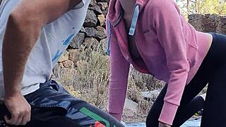 Risky outdoor pounding for 18yo brunette teen babe?