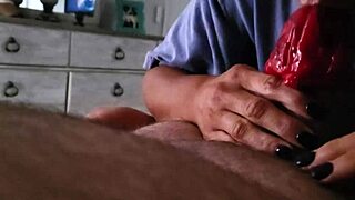 Wifey stuffs fruit roll-up down her throat for that extra sloppy deepthroat gag