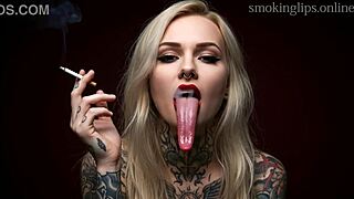 She puffs devilish smokes in her lipstick fetish monster tease
