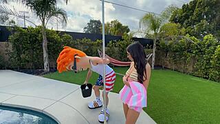 pool cleaner sona goes from chores to deepthroat cowgirl cumshots and squirting orgasms