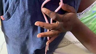 horny ebony student takes big black cock twice in condom creampie sex