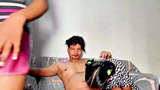 two hot brunettes share one guy's cum in epic threesome fuckfest