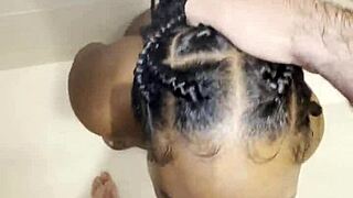 thick ebony babe with big tits fucked rough in steamy shower