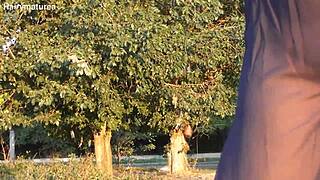 hairy mature flashes see-through outfit outdoors publicly