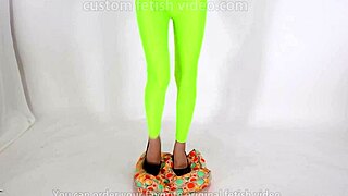 beautiful legged woman crushes cushion under sexy high heels