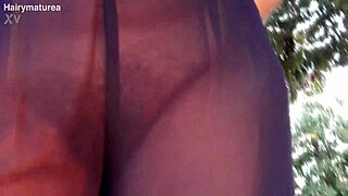 hairy mature flashes see-through outfit outdoors publicly