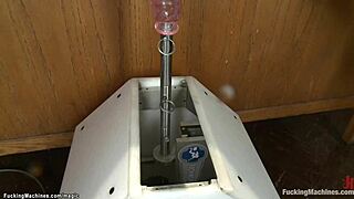 I'm tied up as a slut getting machine fucked hard in the classroom with squirting dildo