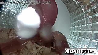 hot brunette pornstars christy and dahlia lesbian tits pussy play in steamy shower bts bathing fun
