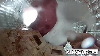 hot brunette pornstars christy and dahlia lesbian tits pussy play in steamy shower bts bathing fun