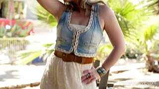 Sexy Redhead Sunny Lane Rides Cock in Outdoor Cowgirl Tease