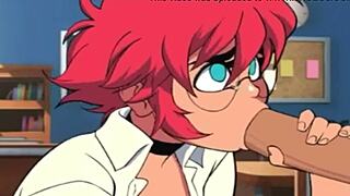 Maxine sucks cock and masturbates with her huge tits in cartoon heat.