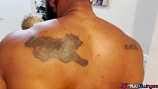 Olivia James and Rome Major's big titted threesome gets wicked wet fun bent over.