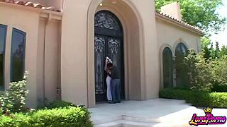 kinky ginger lee gagged bent over heels big tits pussy pounded outdoors rough