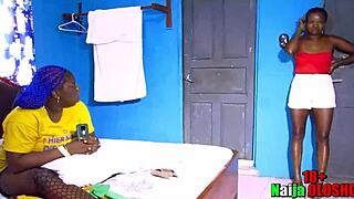 african bbw ebony lures stepdaughter into horny lesbian dildo lick toy play