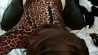 french milf in red satin bodysuit black leather pants heels rims deepthroats doggystyle pov!