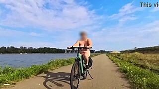 Watch This Busty Milf Bike Naked With Saggy Tits Bouncing!