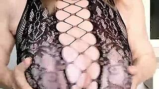 Sexy black dress heels huge tits pussy fingering closeup 🔥👠