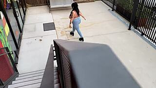 Slutty BBW mom blows and bangs street college studs