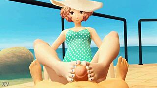 okumura teases feet into erotic beach footjob climax
