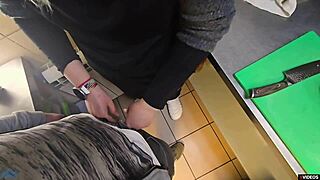 rough pov fucking milf cook at work ends with creampie in her panties