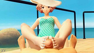 okumura teases feet into erotic beach footjob climax