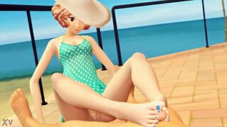 okumura teases feet into erotic beach footjob climax