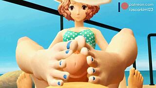 okumura teases feet into erotic beach footjob climax