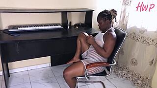 african ebony housewife tempts landlord with pussy rent payment on bed
