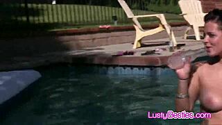 Wet Teen Lesbian Foursome Pool Pussy Lick