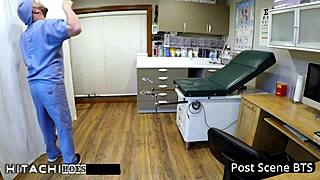 blaire celeste fingers shaved pussy to orgasm on nurse clock