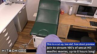 blaire celeste fingers shaved pussy to orgasm on nurse clock
