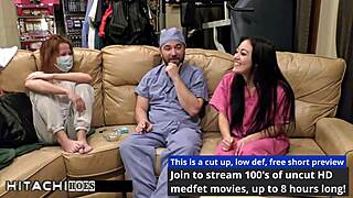 blaire celeste fingers shaved pussy to orgasm on nurse clock