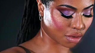 Kira Noir's oiled ebony ass fucked hard by huge black cock