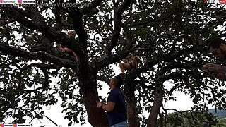 Fuck yeah, ramming cock into blonde and brunette on street tree!