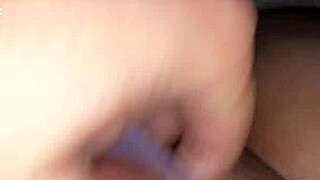 latina in purple panties rubs huge clit with thrusting dildo till orgasm