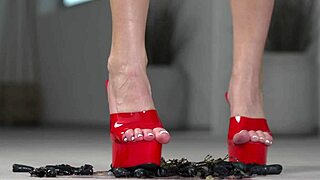 Petite Brunette Crushes Fruits Barefoot and in High Heels Fetish