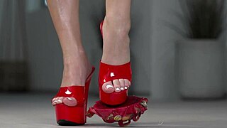 Petite Brunette Crushes Fruits Barefoot and in High Heels Fetish
