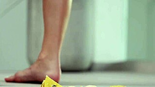 Petite Brunette Crushes Fruits Barefoot and in High Heels Fetish