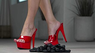 Petite Brunette Crushes Fruits Barefoot and in High Heels Fetish