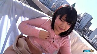 Balcony Kisses and Fingers Drive Asian Babe to Creampie Cowgirl Ride