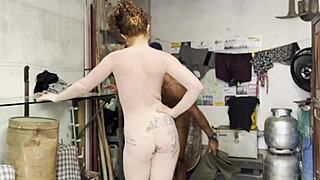 Wife strips naked chats with builder while hubby works