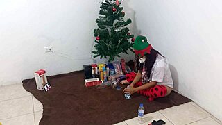 Mature Latina Student Slut Masturbates Clit with Dildo on Christmas Uniform