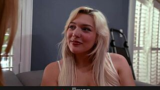 step-sis sneaks in for secret threesome pussy ride and big tits lick.