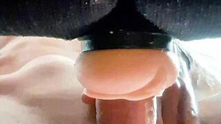 Fleshlight fuck hands-free on couch ends in deep cum